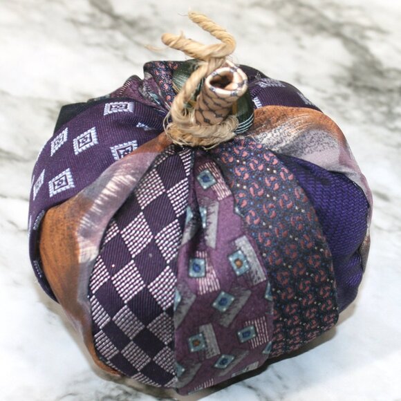 HAND CRAFTED Purple Pumpkin Fall Holiday Upcycled Neck Ties Silk Stuffed Decor - Picture 2 of 10